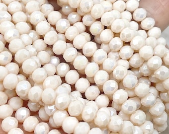 Glass beads, faceted beads, opaque light beige, from glass beads