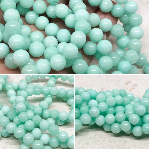 Round jade beads 4/6/8 mm B07, one strand, turquoise green jade beads, natural stone beads, natural beads, gemstone beads 6 mm, 8 mm