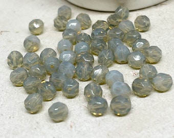 50 St. Böhmische Glasschliffperlen 6mm, Grau Opak Glasperlen