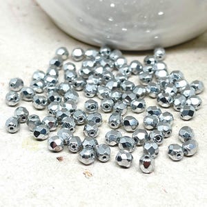 Bohemian glass beads 4 mm, glass beads color silver metallic
