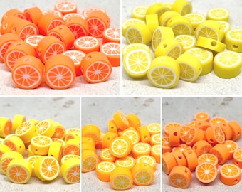 Polymer Clay Frucht Perlen, Obstperlen, Frucht Spacer Perlen, Obst Schmuck, Orange, Citrone