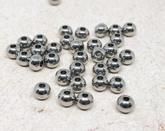 50 stainless steel beads, 6 mm, 4 mm, 3 mm, 2.5 mm, 2 mm stainless steel spacer beads for DIY bracelets