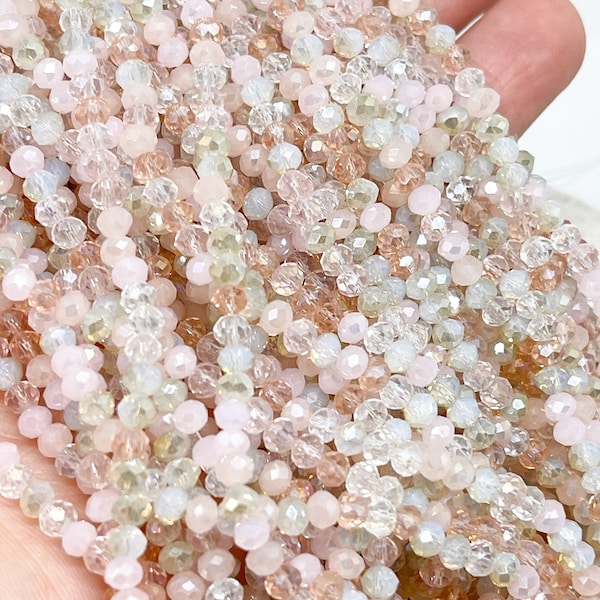 Kristallperlen 4mm 130 St., Rosa/ Weiß/ Kristall ab gemischt, Glasschliffperlen, facettierte Perlen, Rosa Perlen 4 mm