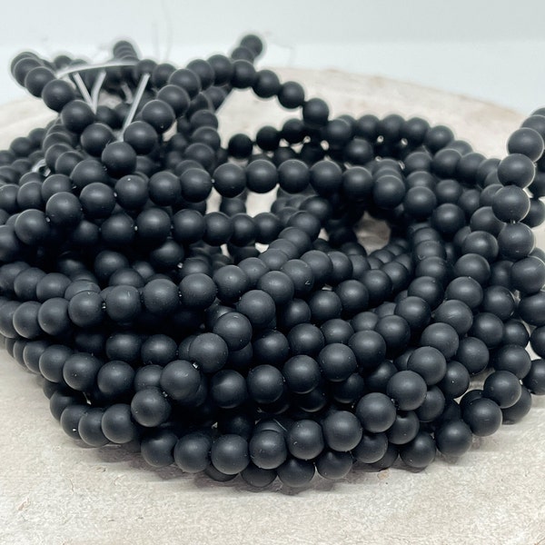 Matte schwarze Achat Perlen 8/6/4 mm, schwarze Achat Perlen, Edelstein Perlen D43
