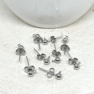 Stainless steel stud earrings with ball, 5 pairs of blank earrings, DIY earrings image 3