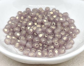 100 Bohemian cut glass beads, 4 mm, suede, medium amethyst, glass beads 4 mm