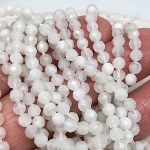 Moonstone 4 mm, faceted beads, moonstone beads, one strand, natural stone beads moonstone