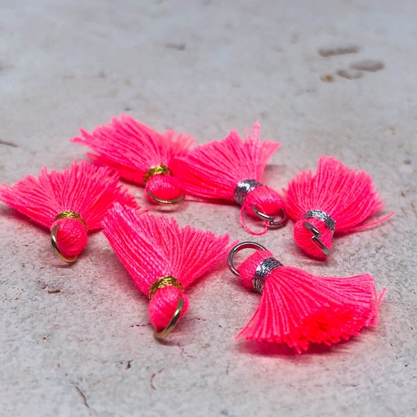 3 St. Quaste Neon pink Silber/Gold Troddel, Tassel Rosa, Quaste pink, DIY