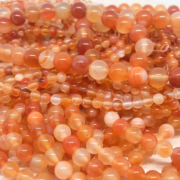 Carnelian Beads 1 Strand 4,6,8 mm, Round Carnelian Beads 4 mm, 6 mm, 8 mm, Natural Gemstone Beads Carnelian