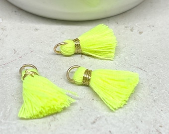 3 borlas amarillo neón, para hacer joyas, borlas para pulseras, borlas amarillas