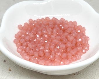 100 St. Böhmische Glasschliffperlen 3mm Opak Rosa, Glasperlen 3mm Milky Pink