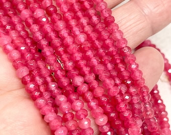 100 St. Jadeperlen 4mm, pink facettiert, ein Strang Jadeperlen Rosa