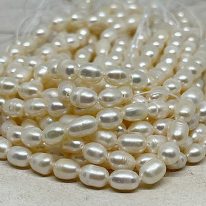 1 strand of freshwater pearls 7-9 x 6-7 mm, 25 pieces. Cultured pearls cream white, natural pearls, baroque pearls, real pearls