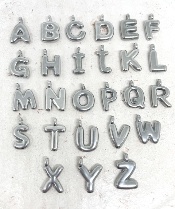 Initialen Anhänger, Alphabet Perlen A-Z, Edelstahl Buchtaben Anhänger, Ballonbuchstaben