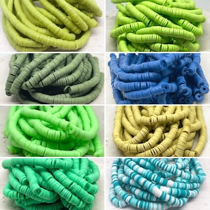 1 strand Heishi beads, polymer clay beads, Heishi discs 6 mm, Heishi beads 6 mm green 400 pieces Heishi beads strand