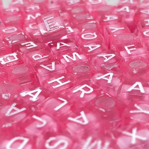100 pcs. letter beads, 6 mm x 6 mm, pink letter cubes, cube beads, acrylic letters, alphabet beads, letter beads pink