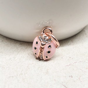 3 May beetle pendants, enamel beetle pendants, pink beetle bracelet pendants, pink ladybug charms