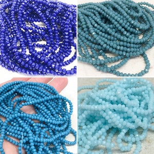 Glass beads 3 mm 120 pcs., glass beads, crystal beads light blue, steel blue, petrol, cobalt blue