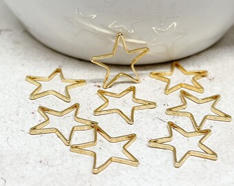 Brass Star Connector, Gold Plated, 13.5 x 14 x 1 mm