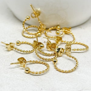 3 pairs of stainless steel hoop earrings, twisted half hoops, gold-colored, round stainless steel hoop earrings, DIY earrings image 1