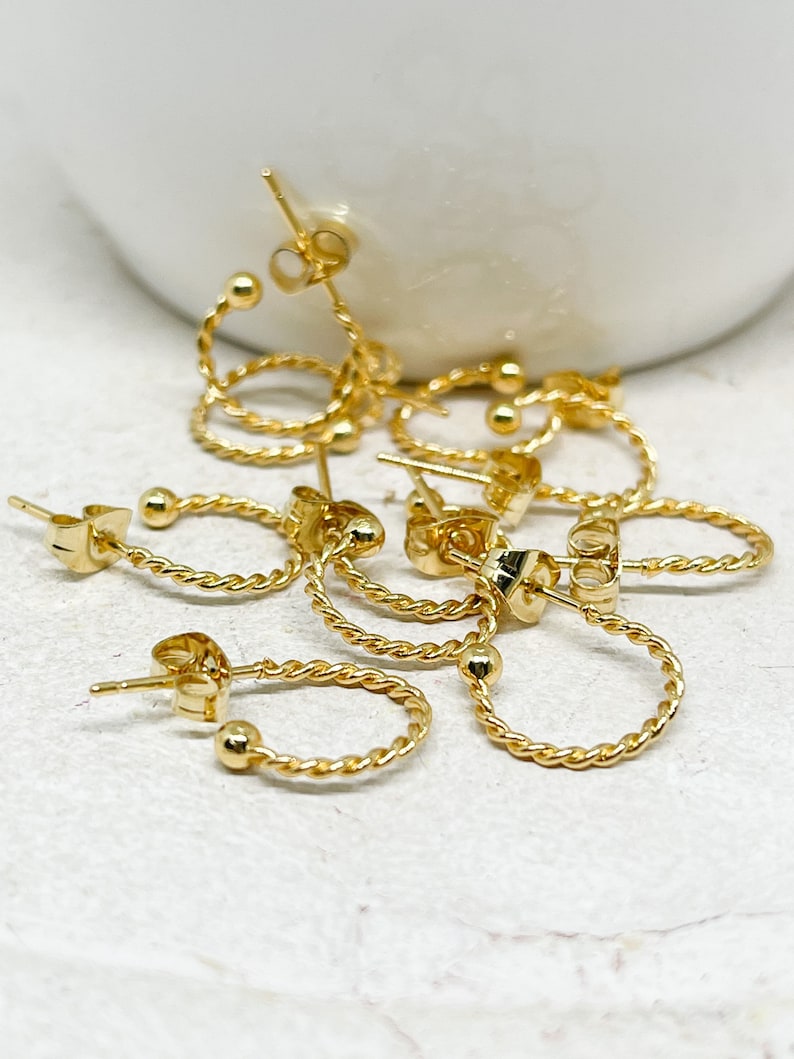 3 pairs of stainless steel hoop earrings, twisted half hoops, gold-colored, round stainless steel hoop earrings, DIY earrings image 1