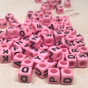 100 pcs. letter beads, 7 mm x 7 mm pink letter cubes, cube beads, acrylic letter beads, alphabet beads, letter beads pink