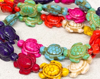 Pack of 22 turtle howlite synthetic turtle pendants, synthetic howlite turtle colorful