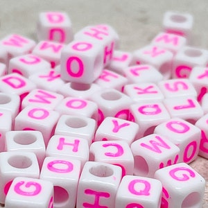 100 pcs. letter beads, 6 mm x 6 mm, pink letter cubes, cube beads, alphabet beads, letter beads pink