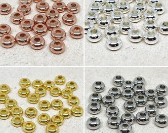25 St. Spacer Perle 6 x 4 mm, Messingperlen Silberfarben/Goldfarben/Rosegoldfarben, Metallperlen 6mm