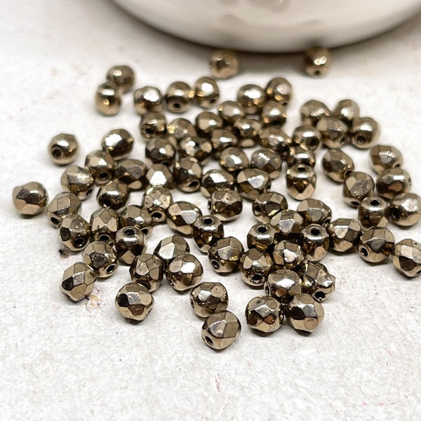 100 St. Böhmische Glasschliffperlenperlen 4mm , Bronze Perlen, Glasperlen