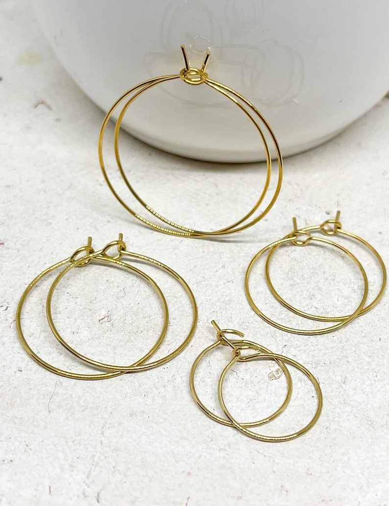 IP ion coating, 6 stainless steel hoop earrings, 3 pairs of hoop earrings, stainless steel 316L, gold-colored image 1
