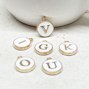 Buchstaben Anhänger Emaille Weiß, Initialen Alphabet Perlen A-Z, Buchstaben Charms