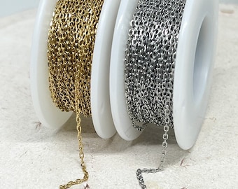 Stainless steel chain, 2 mm x 1.5 mm, one meter of stainless steel chain