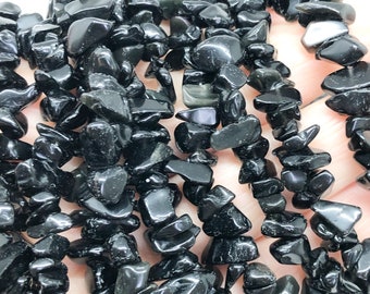 Obsidian Edelstein Perlen, Schwarze Edelstein Perlen, Edelstein Splitter 4-8mm, Obsidian Splitter