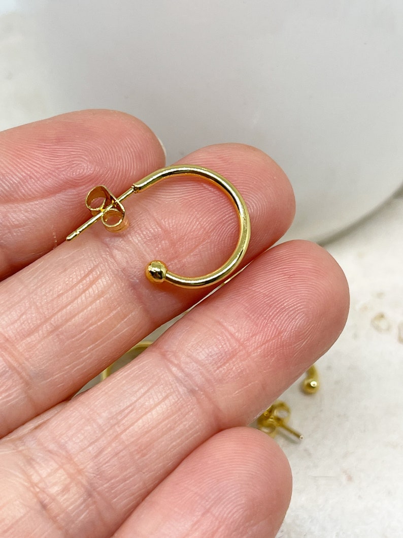 3 pairs of stainless steel hoop earrings, twisted half hoops, gold-colored, round stainless steel hoop earrings, DIY earrings image 4
