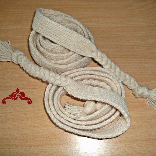 Brettchengewebter Gürtel (1 Stück), Wolle natur,  160 cm plus geflochtenen Enden, wird nach Kauf angefertigt, Brettchenborte für Reenactment