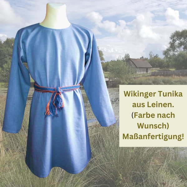 Maßanfertigung Wikinger Tunika aus Leinen (Farbe nach Wunsch), teilw. handgenäht, für Reenactment, Living History und Larp