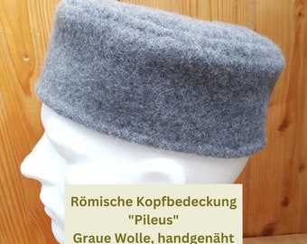 Pileus for Romans made of gray wool, hand-sewn headgear for Roman, Viking and High Middle Ages reenactment, living history, larp