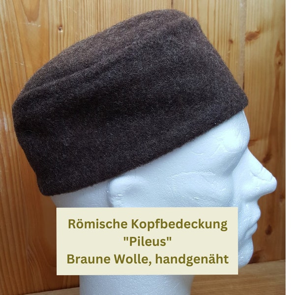 Pileus, römische Kopfbedeckung aus naturbrauner Wolle, verschiedene Größen, handgenäht für Römer Reenactment, Living History und Larp