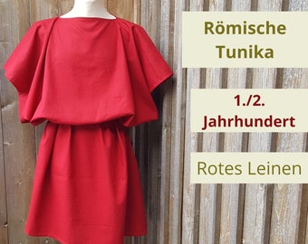 Roman tunic made of red linen, visible seams hand-sewn. For Römer Reenactment, Living History and Larp. Other colors possible