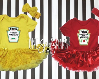 halloween costumes for twins sisters siblings baby girls 4 pc ketchup mustard tutu dresses matching outfits costumes for multiples
