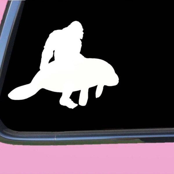 Bigfoot Riding a Manatee Sticker tp 1350  vinyl decal sasquatch fantasy