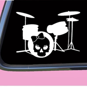 Drummer Girl Skull TP 425 vinyl  Decal Sticker snare bass pedal drumset