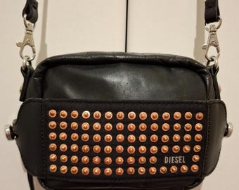 DIESEL Vintage Black Boston Shoulder Bag Y2K 00s Boho Embroidery