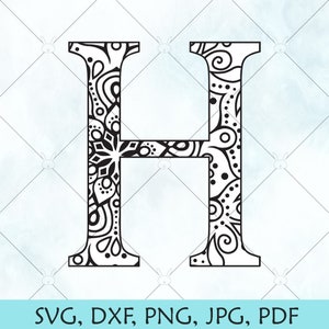 Letra H Mandala SVG / Monograma Mandala H SVG / Letra H Arquivos SVG / arquivos svg para Cricut e Silhouette / Download instantâneo /
