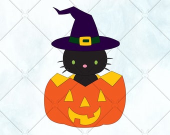 Halloween Cat SVG / Halloween SVG / Jack o Lantern Vector / Black Cat witch png / Cut File for Cricut Silhouette and Brother