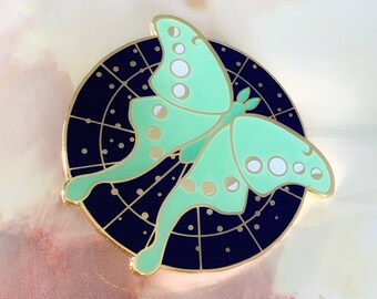 Glow in the Dark Lunar Moth Enamel Pin | Lapel Pin | Ita Bag, Flair, Kawaii