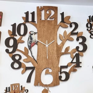 Large Hand Painted Wooden Wall Clock, Gifts for Bird Lovers