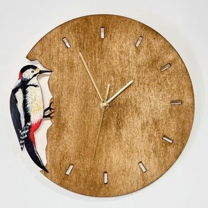 Large Hand Painted Wooden Scottish Woodpecker Wall Clock, Gifts for Bird Lovers