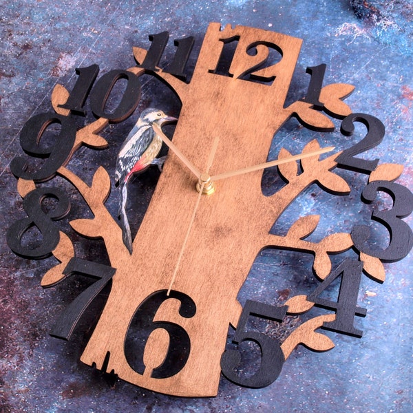 Large Hand Painted Wooden Wall Clock, Gifts for Bird Lovers